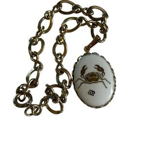 Vintage Zodiac Cancer Sign Bracelet Crab‎ Luck Dangle Charm Gold Tone Celestial